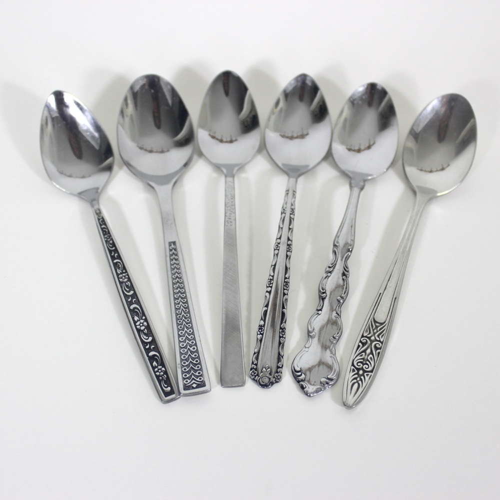 Mid Century Modern Curated Mismatched Set of 6 Demitasse Small Spoons, Coffee